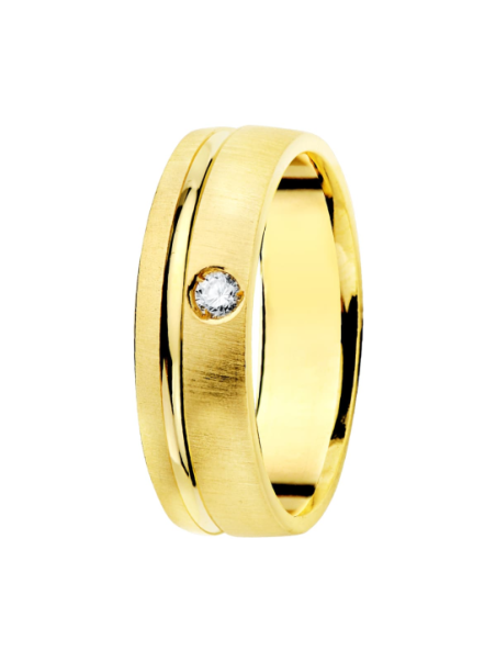 18K ALIANZA ORO AMARILLO MATIZADA Y FILO BRILLO DIAMANTE 0,045 QTS, ANCHO: 5,5MM