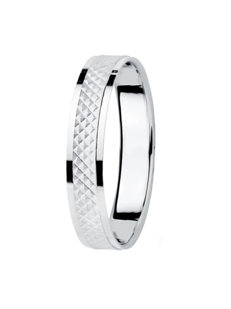 18K ALIANZA ORO BLANCO BORDES BRILLO Y CENTRO TALLADO, ANCHO: 3,5 MM